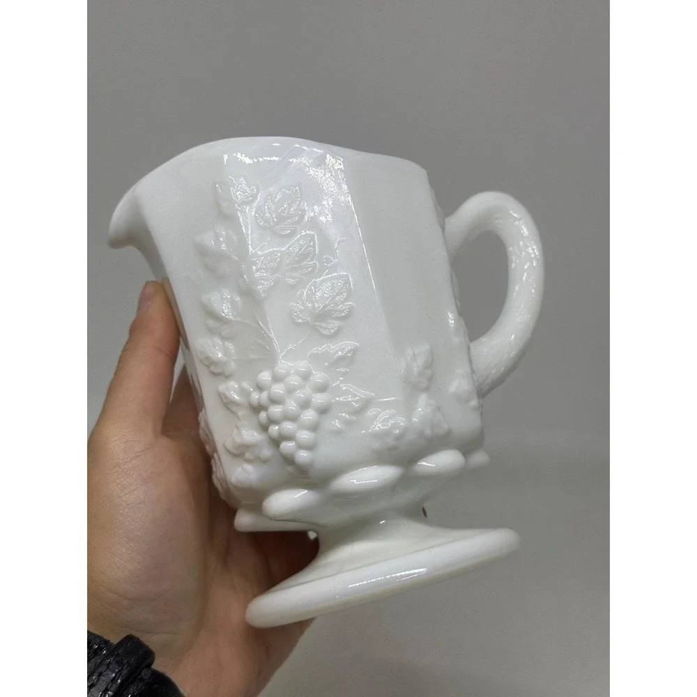 VTG Westmoreland Milk Glass Creamer White Paneled Grape Harvest Footed Pitcher